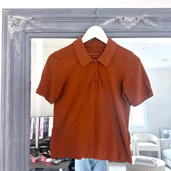 Everlane Organic Cotton Pique Short Sleeve Polo Shirt Casual Burnt Orange XS - Picture 2 of 7
